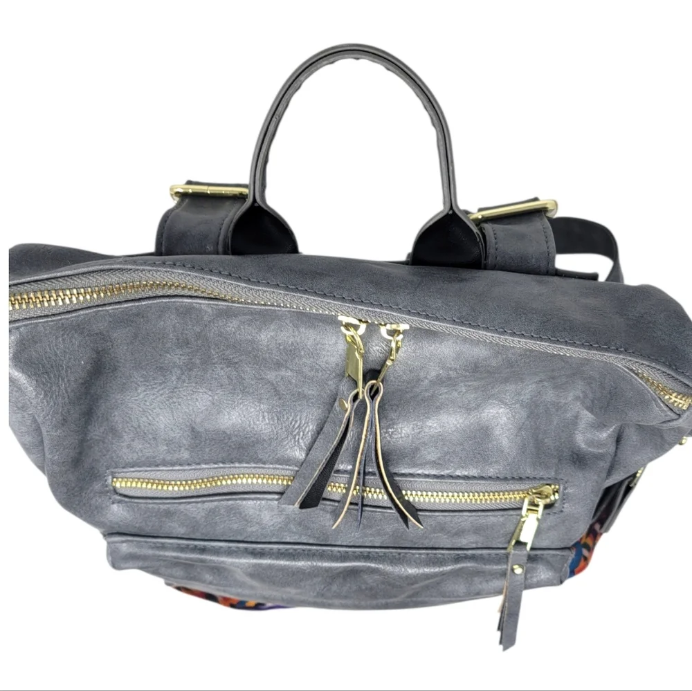 Grey Convertible Backpack Purse with reversible strap